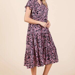 Mittoshop Abstract Print Ruffle Tier Midi Dress